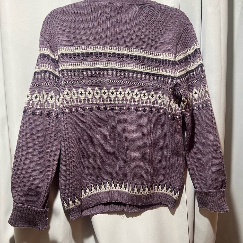 Woolrich Fair Isle Cardigan Sweater Purple Nordic Knit Button Front Sz Large - Picture 4 of 8